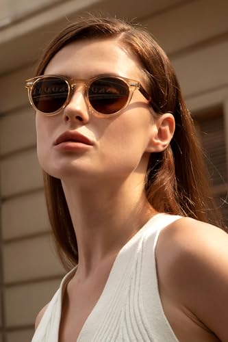 CARFIA Polarized Sunglasses for Women: Acetate Frame, Small/Medium Size, UV400 Protection - Anti Glare CA5288 - color: 6. Clear Brown Frame Brown Lens