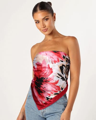 AWAYTR 35” Satin Head Scarf for Women Like Silk Scarf Hair Bandanas Women Large Square Neck Scarf Headscarf Head Wrap - color: Red