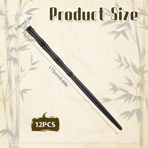 12 Pcs Bamboo Shape Wooden Hair Chopsticks for Women, 6.9 Inch Vintage Chinese Hair Stick Retro Black Japanese Hairpin for Long Hairs Women Decorative Hairpins for Hanfu Buns