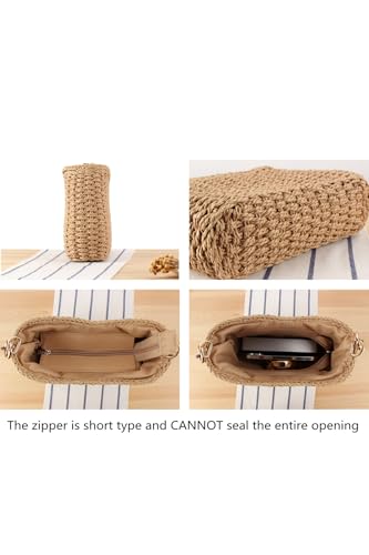 Women Small Hand Woven Straw Bag Mini Handmade Summer Beach Purse Chic Vacation Shoulder Handbag | Small, Mini, Handmade, Underarm, Square, Purse - color: Brown - Cognac Strap