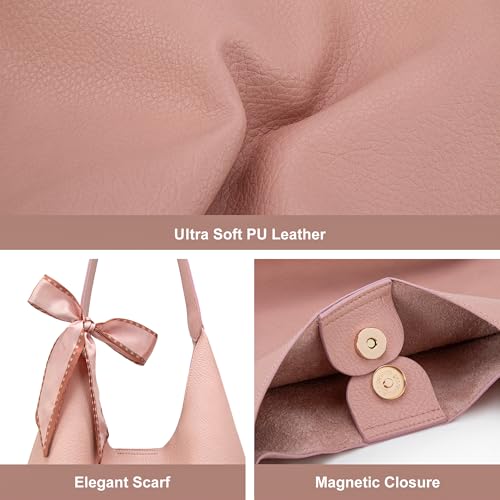 Montana West Slouchy Hobo Bag for Women Shoulder Purses and Handbags with Scarf - color: Peach Pink