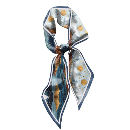 Hair Head Scarf Silk Feeling Long Satin Neck Satin Scarves for Handbag Cute Aesthetic Decoration Women Girls 59 * 6.7” - color: Y14-mountains