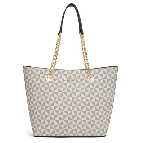 Montana West Tote Bag for Women Chain Top-handle Handbags - color: Beige Monogram