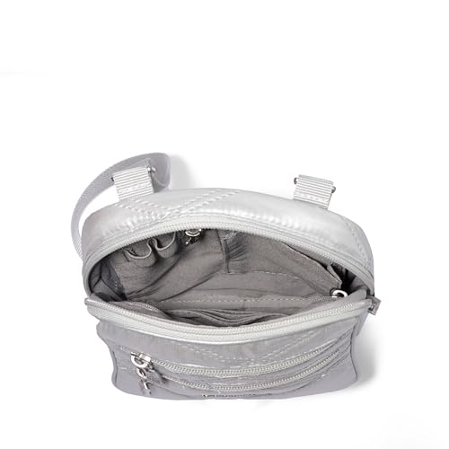 Baggallini Journey Crossbody Bags for Women 9x6 Small Lightweight Travel Handbag W/RFID - color: Silver Metallic Quilt