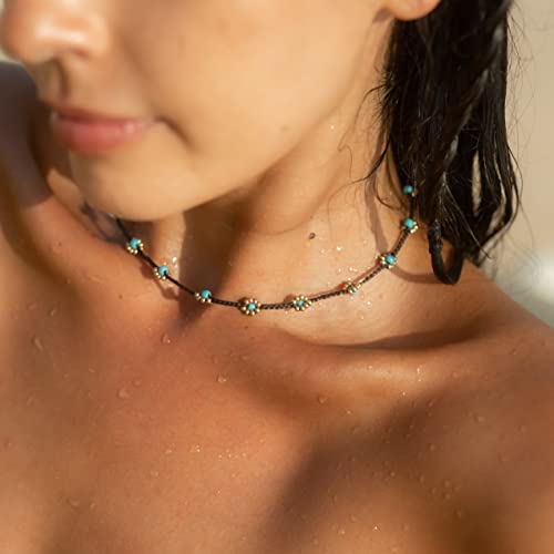 Made by Nami Colorful Bead Necklace for Women Adjustable & Waterproof Surfer Beaded Choker Necklace Handmade Boho Beach Choker for Summer Festival and Hippie Style - color: Turquoise Beads