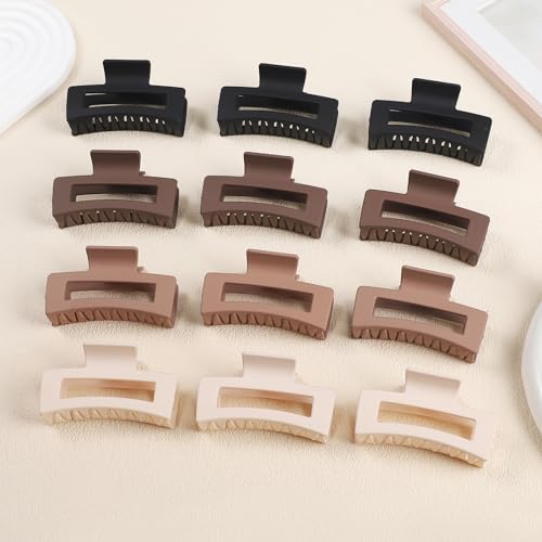12 Pcs Medium Hair Clips for Women, 3.5 Inch Square Claw Clips, Colorful Hair Claw Clips for Thick and Thin Hair, Bulk Hair Accessories for Women and Girls- Brown - color: Brown