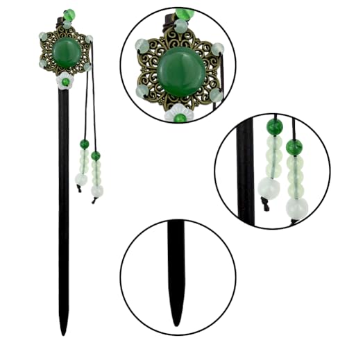 4 Pack Chinese Hair Stick for Buns Chinese Green Beads Flowers Hair Chopsticks Elegant Vintage Tassel Hair Stick Classical Styling Accessories for Women and Girls (4 Styles) - color: Green