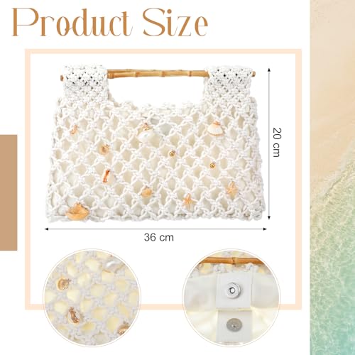 Women Crochet Woven Mesh Handbag Summer Seaside Beach Vacation Straw Tote Purse Wedding Party Gift - color: White