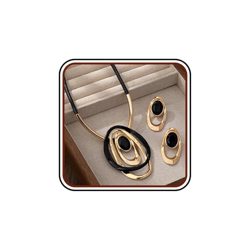 Gold Jewelry Set, Silver Black Boho Western Chunky Vintage Pendant Necklace Stack Trendy Adjustable Non Tarnish Cowgirl Dainty Hypoallergenic Earrings Jewelry Sets For Women - color: T-Gold black set