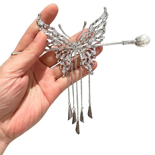1 Pc Butterfly Hair sticks for buns,Hair pins for women,Buns and Updos with No Hair Damage,Metal French Pin Great Hold,Suitable for fine & thick hair(silver) US377 (silver) - color: silver