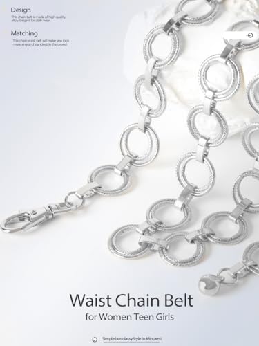 FIORETTO Chain Belt for Women Metal Waist Chain Fashion Multilayer Chain Belts for Dress - color: Electroplate Circle-silver, size: Fit Waist up to 44"