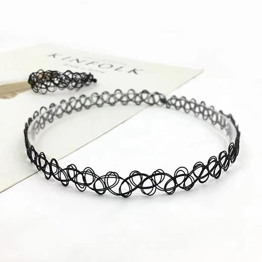 90s Tattoo Choker Necklace, Bracelet & Ring Set – 9 Pieces Black Stretch Gothic Jewelry (3 Necklaces, 3 Bracelets, 3 Rings) – Retro Grunge Aesthetic Accessories for Women