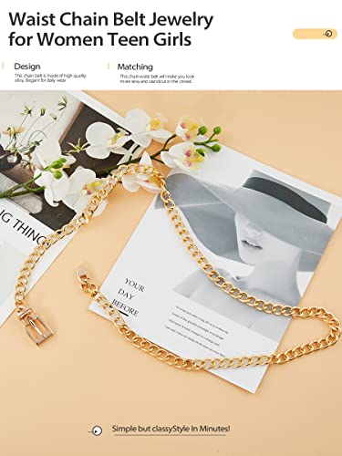 FIORETTO Chain Belt for Women Metal Waist Chain Fashion Multilayer Chain Belts for Dress - color: Gold Chain, size: Fit Waist up to 40"