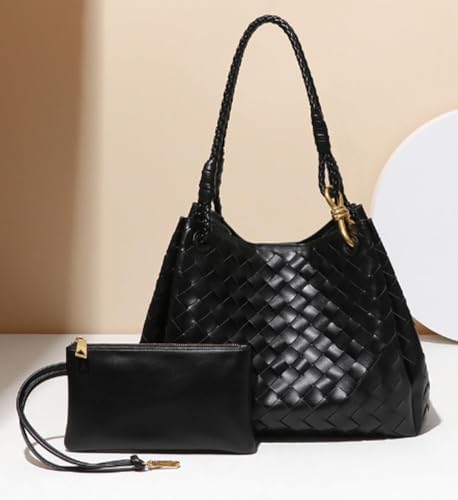 2 Pcs Slouchy PU Leather Woven Bucket Hobo Bags Women Underarm Shoulder Crossbody Purse Top-handle Tote Handbag 2025 - color: White