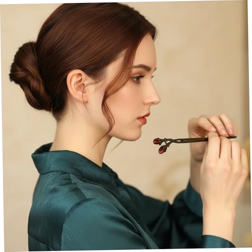 Chinese Hair Chopsticks, 18cm Handmade Green Sandalwood Hair Stick for Women, Vintage Bun Holder