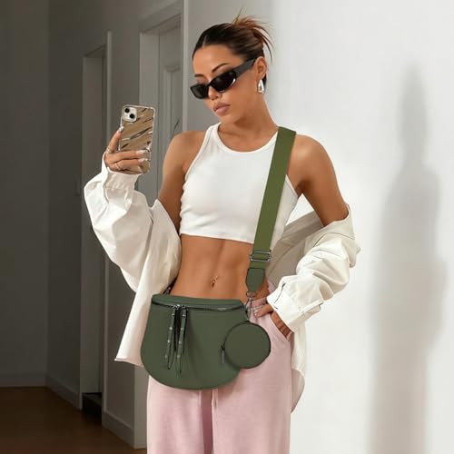 Crossbody Bags for Women, Large Vegan Leather Trendy Bum Bag - color: Dark Harbor Green