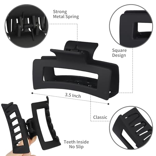 Sisiaipu 3.5 Inch Medium Hair Claw Clips 12 Pcs Square Claw for Thick and Thin Hair Rectangular Rectangle Hair Clips Jaw Clips Bulk Hair Accessories for women and Girls (Black) - color: Black