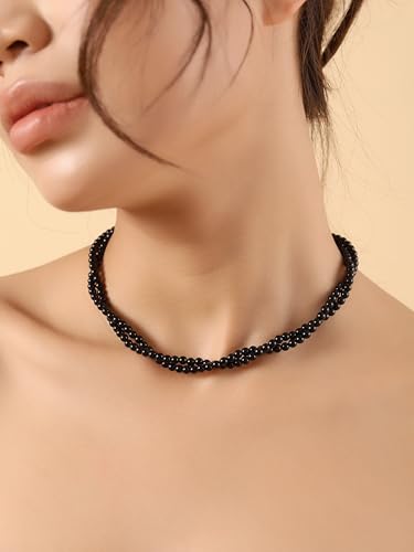 Sacina Beaded Crystal Choker Necklace, Gothic Vintage 1920s Necklace, Christmas Jewelry Gift for Women - color: Black