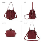 AFKOMST Faux Suede Bucket Bags and Drawstring Crossbody Purse for Women Medium Tote Handbags with 2 Shouder Straps | Fit Pad mini, Long Wallet, Removable Long Strap - color: Burgundy