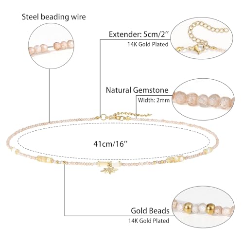 KissYan Beaded Choker Necklace for Women, Colorful Natural Gemstones Pearl Choker 14K Gold Plated Pendant Healing Crystal Necklace Handmade Stone Jewelry Gift - color: V-White