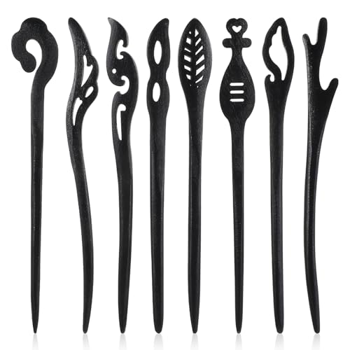 8Pcs Wooden Hair Sticks for Women, Vintage Chinese Chignon Japanese Hair Chopsticks for Bun Maker Hairpins for Long Hairs Sticks for Handmade Buns Hairs Forks Accessories Hanfu Pins for Women Girls