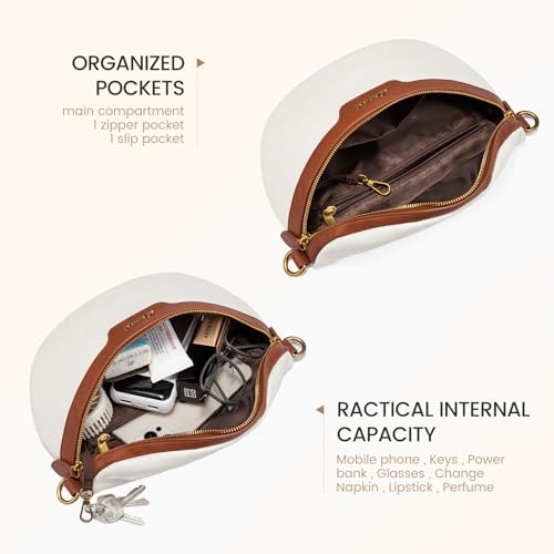 LOVEVOOK Fanny Packs for Women Cross Body, Vegan Leather Belt Bag for Women, Waterproof Sling Purse Fashion Waist Pack Designer Chest Bum Bag with Boho Style Strap - color: Beige Brown, size: M