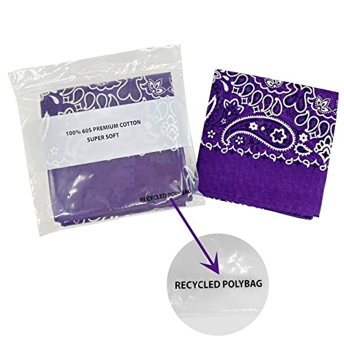 Bandanas for Women and Men，3 Pack Super Soft Thin 60s Preium Cotton 22 inch Handkerchiefs - color: 3 Pack-purple