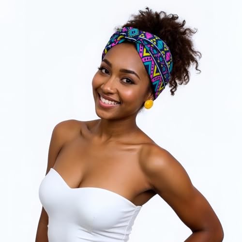 1 Pack Boho Headbands Stretch Paisley Print Bandana Headband Criss Cross Hair Bands Knotted Head Wrap Yoga Daily for Women and Girls (Purple Ethnic) - color: Purple Ethnic