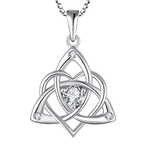 STARCHENIE Celtic Knot Necklace for Women 925 Sterling Silver Trinity Love Knot Pendant Birthstones Jewelry - color: 4-diamond-Apr