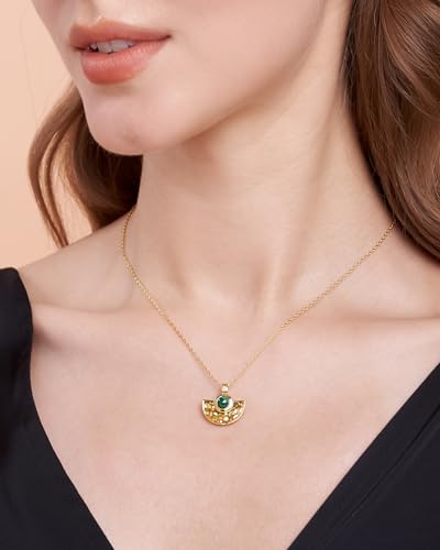 SNGIA 18K Gold Plated Green Malachite Natural Stone Healing Half Circle Pendant Statement Necklace for Women by SNGIA, Bead Trendy Birthstone Gemstone Bohemian Preppy Retro Bold Handmade Exaggerated Jewelry Gifts, Vintage Unique Cute Baroque necklace Summ