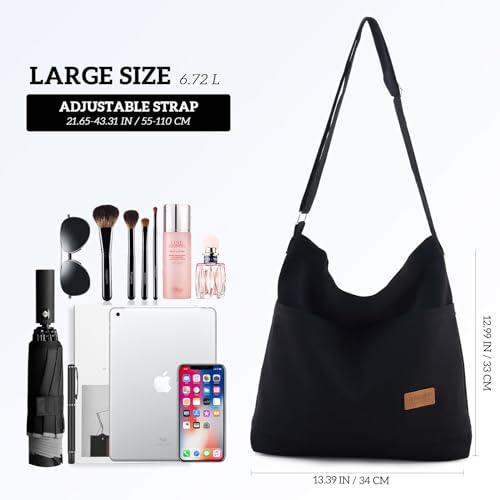 COOLOME Canvas Tote Bag for Women - Crossbody, Shoulder, Travel & Beach Bag - color: Blackp