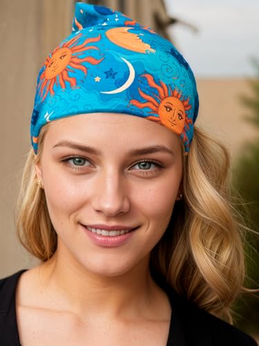 1 Pack Boho Headbands Stretch Paisley Print Bandana Headband Criss Cross Hair Bands Knotted Head Wrap Yoga Daily for Women and Girls (Moon) - color: Moon