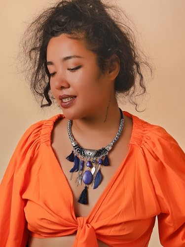 MINACHI Bohemian Feather Tassel Necklace, Irregular Stone Beads, Retro Exotic Pattern, Women's Jewelry - style: Necklace SL13-012