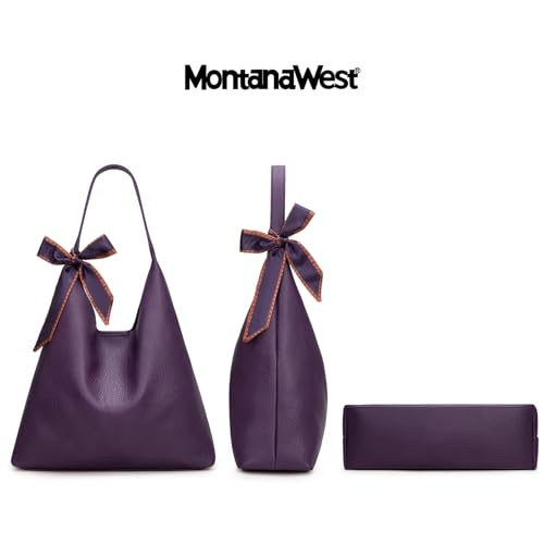 Montana West Slouchy Hobo Bag for Women Shoulder Purses and Handbags with Scarf - color: Deep Purple