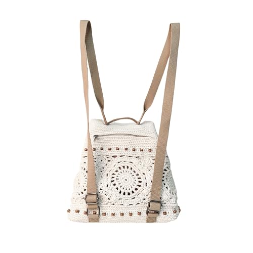 Eiyye Handmade Crochet Backpack for Women Premium Cotton Rope Boho Rucksack with Adjustable Straps Lightweight Woven Shoulder Backpack for Travel Beach & Everyday Casual