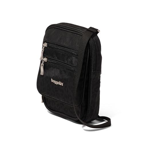 Baggallini Journey Crossbody Bags for Women 9x6 Small Lightweight Travel Handbag W/RFID - color: Black Cheetah