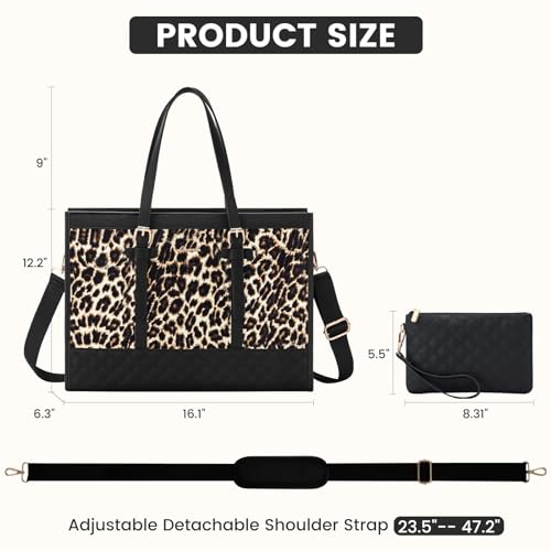 LOVEVOOK Laptop Bag for Women 15.6 inch Canvas Laptop Tote Bag, Large Capacity Work Bags with Clutch Purse, Computer Bags Office Business Briefcase, Casual Handbag for Travel College Teacher - color: Leopard, size: 15.6 inch