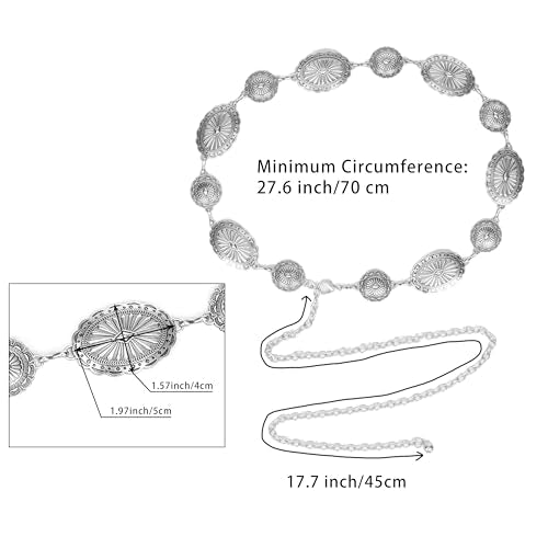 Western-Belts For Woman-Cowgirl-Belt Cowboy-belts for Women - Country Concert Outfit Concho boho belt for Dress - color: Silver