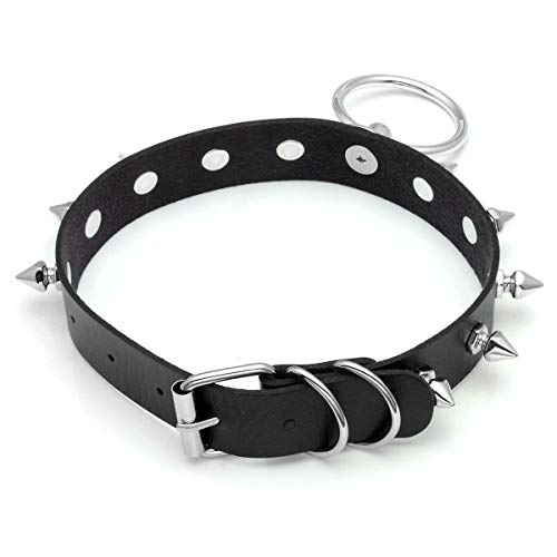 Eigso Vintage Punk Goth Studded Rivet Pu Leather Collar Choker Necklace with Spikes Adjustable - color: D-Black
