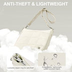 Anti Theft Crossbody Bags for Women,Quilted Puffer Travel Purses Shoulder Hobo Bag Handbag with Guitar Strap - color: Beige