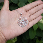 Mandala Necklace Sterling Silver 925 - Sacred Geometry Circle Pendant with 19.7" Chain - Spiritual Esoteric Amulet - Boho Hippie Yoga Jewelry for Women Girls - Handmade - style: Lotus