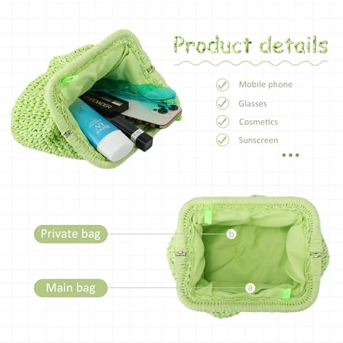 Emprier Straw Clutch Purses for Women Cloud Dumpling Pouch Straw Crossbody Shoulder Handbag Summer Beach Woven Bag - color: Green