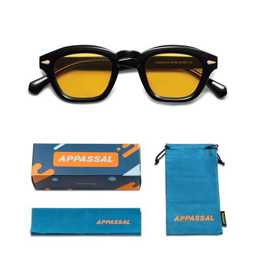 Appassal Small Retro Square Sunglasses for Women Mens Rectangle Sunnies AP3680 - color: Black/Night Yellow