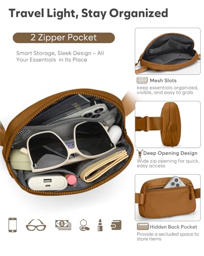 Pritent Fanny Packs for Women Cross Body Bag Waterproof Belt Bag with Adjustable Strap and Zipper Back Pocket Small Crossbody Bags Fashion Waist Packs for Workout Travelling(Brown) - color: Brown, size: Small