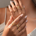 14K Gold Plated Stackable Rings for Women, Non Tarnish Cubic Zirconia Dainty Band Set, Wedding Engagement & Promise Rings, Sizes 5-10