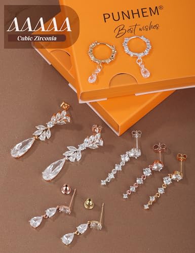 Dangle Earrings for Women, 14K Gold Plated Elegant Wedding Bride's Long Cubic Zirconia Drop Earrings, Sterling Silver Hypoallergenic Bridesmaid Trendy Dainty Simple Sparkling Wedding Jewelry - color: Small circle-Silver