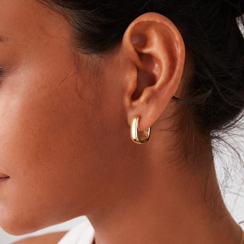 925 Sterling Silver Earrings Small Chunky Silver Earrings for Women Trendy Small Hoop Earrings Silver Hypoallergenic Earrings Small Thick Huggie Hoops Earrings for Jewelry Gifts - color: Gold Plated