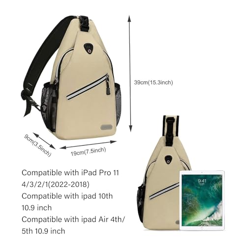 MOSISO Sling Backpack, Multipurpose Crossbody Shoulder Bag Travel Hiking Daypack - color: Beige