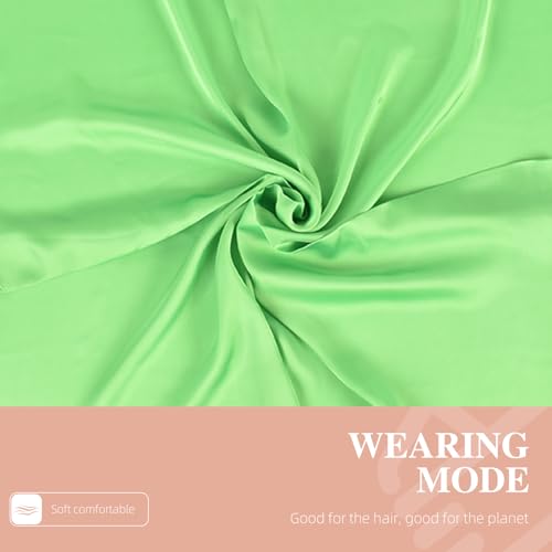 27.5 Inches Silk Head Scarf for Women Satin Hair Scarf Silk Wrap Neck Square Scarves Feeling Scarf Boho Headwear - color: Pure Green