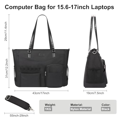Laptop Tote Bag for Women 17 Inch, Teacher Work Bag with Compartments Business Laptop Bag With 15 Pockets Work Tote Bag - color: B1-black-1pcs